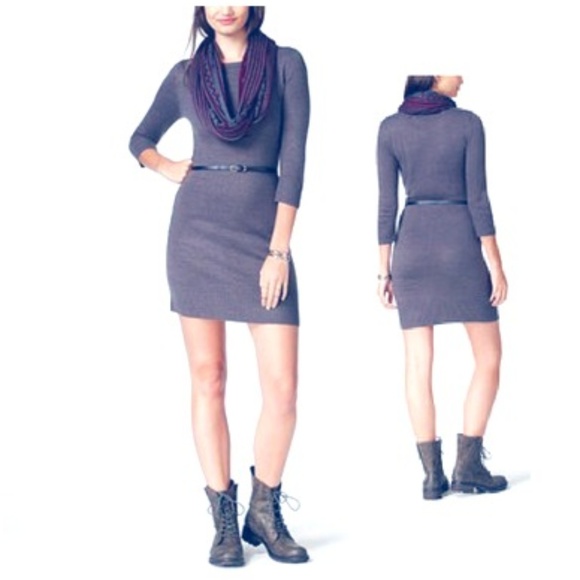 BCX Dresses & Skirts - BCX Gray Sweater Dress with Scarf and Belt